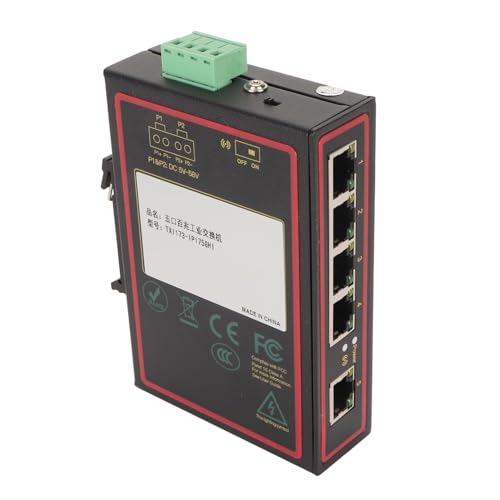 Topiky Unmanaged Ethernet Switch mit 5 Ports, Ethernet Splitter, Netzwerk Hub, 5 Adaptive RJ45 Ports, IP40, Betriebstemperaturbereich von Minus 40 °C Bis 80 °C von Topiky