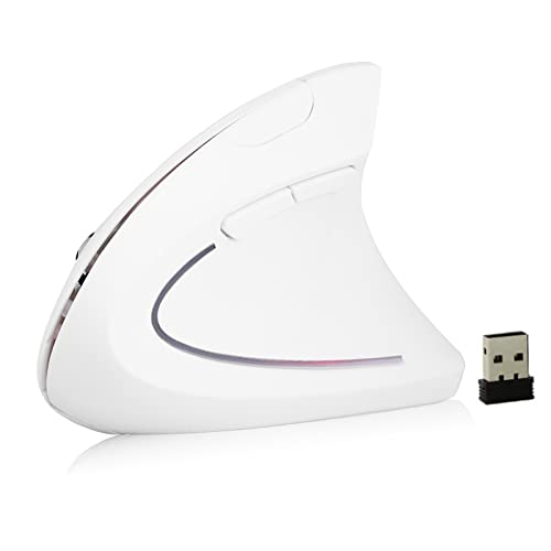 Topiky Vertikale kabellose Maus, 2,4 GHz Optische kabellose ergonomische vertikale Gaming-Maus mit 1600 DPI ohne Verzögerung für PC/Laptop/Desktop(Weiß) von Topiky