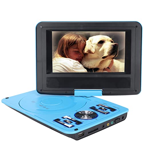 Tragbarer DVD-Player, 6,8 Zoll HD / 270 ° Rotation Kinder Mobiler DVD-TV-Player/UKW-Radioempfänger/Kartenleser/Gameplay, Eingebauter 1500-mAh-Akku, für Heimauto Im Freien(EU-blau) von Topiky