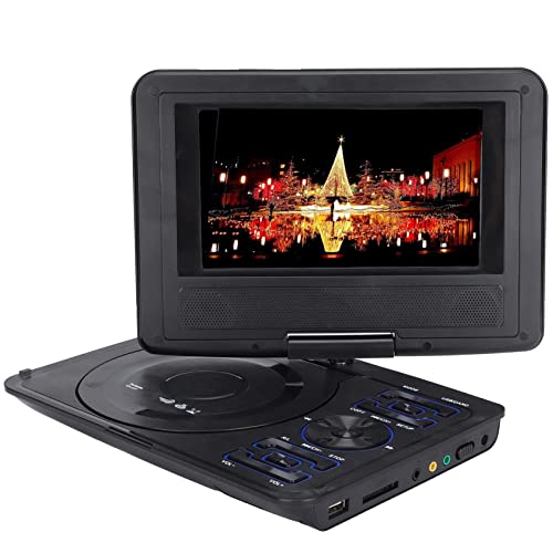 Tragbarer DVD-Player, 6,8 Zoll HD / 270 ° Rotation Kinder Mobiler DVD-TV-Player/UKW-Radioempfänger/Kartenleser/Gameplay, Eingebauter 1500-mAh-Akku, für Heimauto Im Freien(EU-schwarz) von Topiky