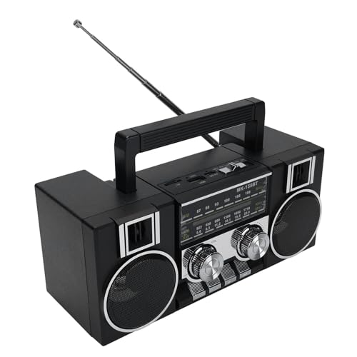 Tragbares FM AM SW Radio, Volles Band Tragbares Radio mit RGB Bluetooth Lautsprecher, Kleiner Vintage AM FM Shortwave Radios, Retro Dekor, Wiederaufladbare Batteriebetriebene (Black) von Topiky