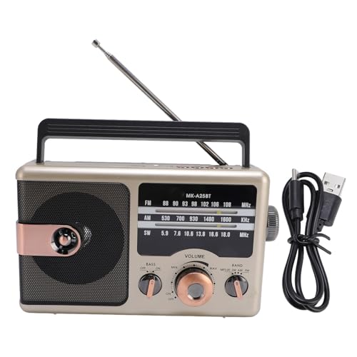 Tragbares Radio mit RGB Bluetooth Lautsprecher, Small Vintage AM FM Shortwave Radios, Retro -Dekor, Wiederaufladbare Batteriebetriebene Transisto -Radios für Garten (Gold) von Topiky