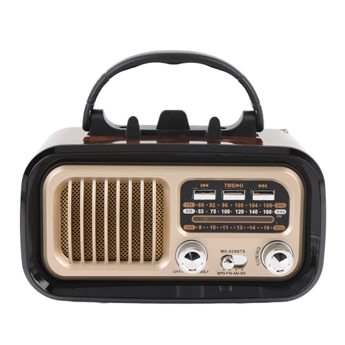 Tragbares Retro -Radio mit Bluetooth -Lautsprecher, Tragbarem AM -FM -Radio, Solar Battery Powered Reallable Shortwave Radios, Wintage Transistor Radios für Camping Im Freien (Black) von Topiky