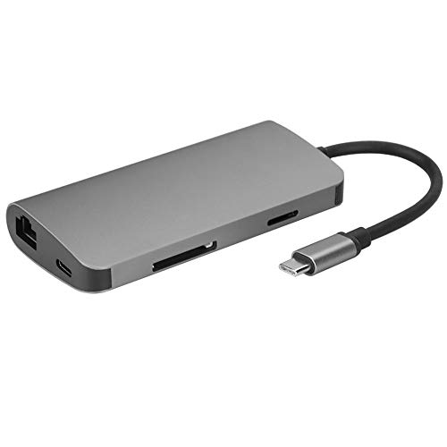 Typ-C USB Hub, 8-in-1 USB Adapter Ladestation mit HDMI + USB3.0 Konverter + RJ45 + TF/SD Karte + Typ-C Anschluss für Notebook Laptop von Topiky