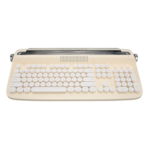 Typewriter Mechanical Gaming Keyboard, Retro Typewriter Keyboard, 104 Tasten BT 5.0 Tablet Wireless Keyboard mit Integriertem Ständer für Mehrere Geräte, für Win für Android für (Gelb) von Topiky