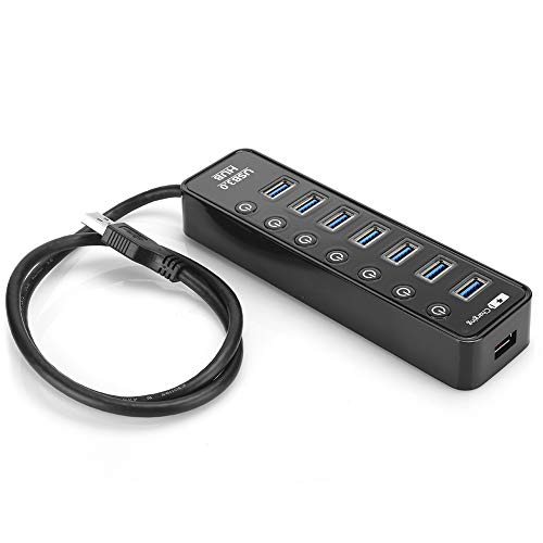 USB Hub 3.0 Splitter, 7-Port USB Data Hub Ladestation mit LED-Anzeige für Laptop, PC, Computer, Mobile Festplatte, Flash-Laufwerk und mehr von Topiky