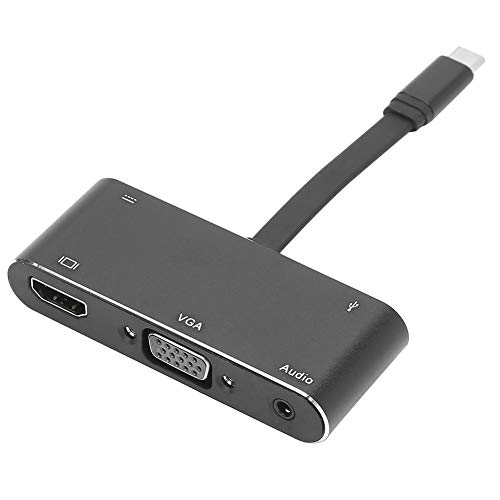 USB-Hub-Konverter, 5-in-1-Typ-C zu HDMI + VGA + USB3.0 x 1 + Typ-C-PD-Anschluss + 3,5-mm-Audiobuchse Multifunktions-Dock-Hub-Adapter-Dockingstation(Black) von Topiky