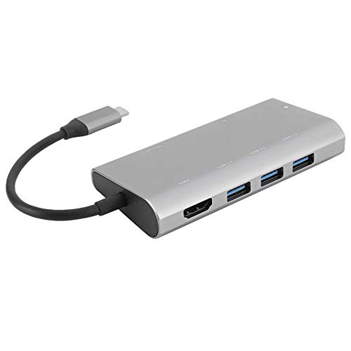 USB-Hub-Konverter, 8-in-1-Typ-C zu USB3.0x3 + HDMI + PD + RJ45-Gigabit-Netzwerk + SD-Kartensteckplatz + TF-Kartensteckplatz Adapter Ladestation für Notebook-Laptop Passend für Projektoren von Topiky