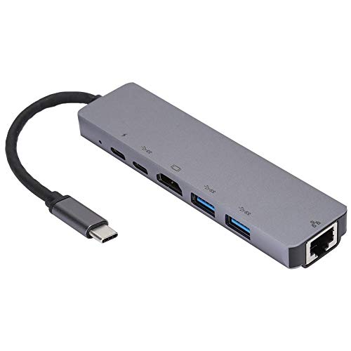 USB-Hub Typ C, 6 in 1 USB3.0x2 + HDMI 60 Hz + PD-Aufladung + USB C + RJ45-Portadapter Ladestation Dockingstation für Notebook-Laptop von Topiky