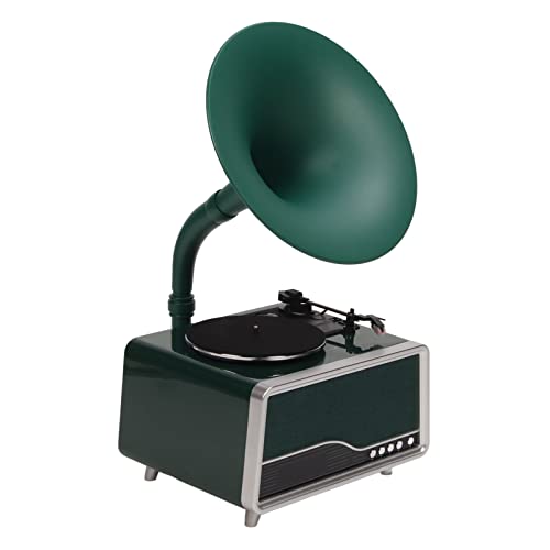 Vintage-Grammophon-Bluetooth-Lautsprecher, Plattenspieler, Retro-Plattenspieler, All-in-One, Vintage-Schallplattenspieler mit USB-Fernbedienung für Zuhause (Schwarzgrün) von Topiky
