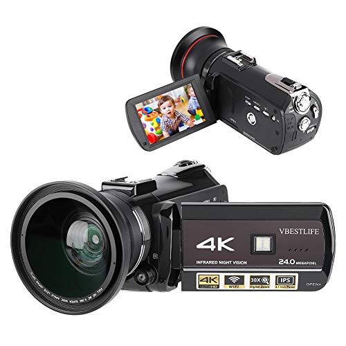 WiFi DV Camcorder, Tragbarer 4K 1080P HD 3,1" IPS Touchscreen 30x Zoom Digitalvideokamera mit externer Weitwinkelobjektiv Unterstützung APP Fernbedienung/IR Nachtsichtgerät/doppeltes LED Fülllicht(EU) von Topiky