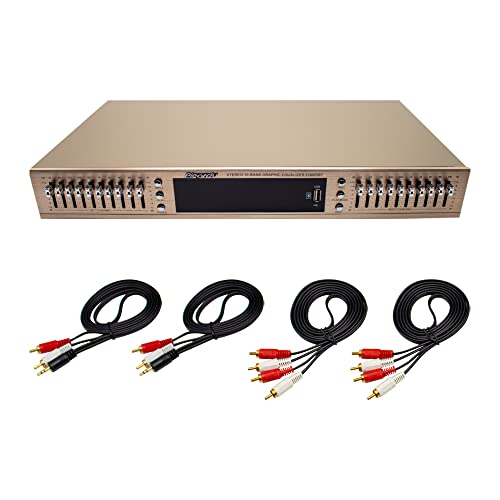 Toplionace EQ665 Stereo Equalizer, 220V Hifi Home EQ Equalizer Dual-10 BAND-Stereo Höhen Alt Bass Regelung mit Integriertem Bluetooth (EQ665, Golden) von Toplionace