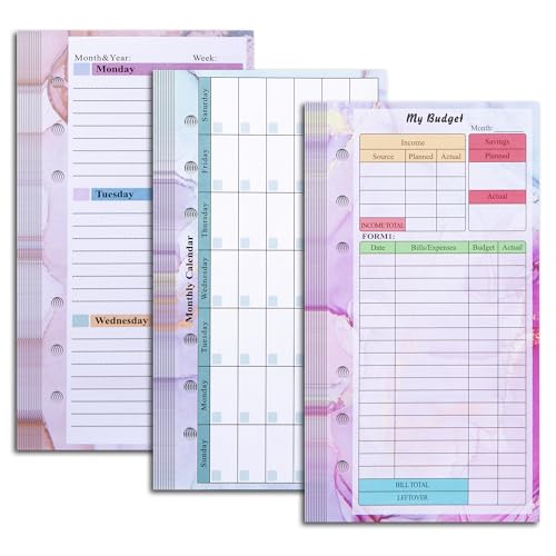 Toplive A6 Budget Planner Refill 82 Sheet Mixed Colors Monthly Weekly Planner Calendar Inserts 6 Hole Expense Budget for A6 Binder Cover Bill Saving von Toplive