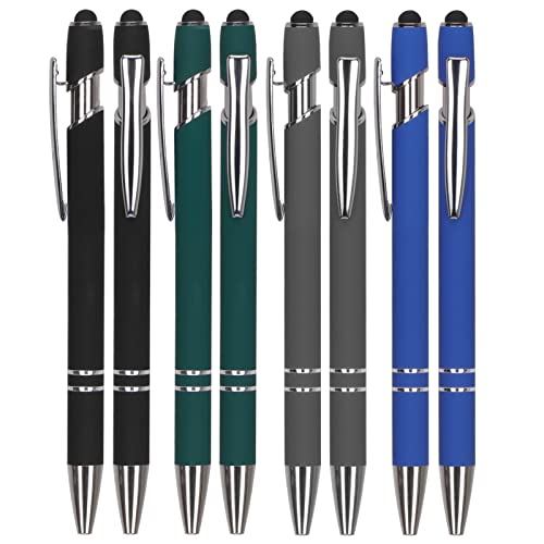 Toplive Kugelschreiber mit Stylus, 8 Stück Kugelschreiber mit schwarzer Tinte, mittlere Spitze, 1 mm, Metall, einziehbar, farbige Geschenkschreibstifte für Büro, Schulbedarf von Toplive