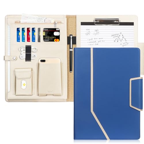 Toplive Schreibmappe A4 Konferenzmappe PU Leder Ordner Klemmbrett Dokumentenmappe, Kartenfächer, Visitenkartenetui- Perfekt als Konferenzmappe Navy blau von Toplive
