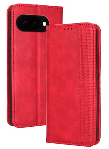 Topme Handyhülle hülle fur Google Pixel 9A (6.1" Inches) Case Schutzhülle, Handyhülle aus Leder mit Stilvollem, Strukturiertem Kartenschlitz.Rot von Topme