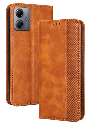 Topme Handyhülle hülle fur Motorola Moto G14 (6.5" Inches) Case Schutzhülle, Handyhülle aus Leder mit Stilvollem, Strukturiertem Kartenschlitz.Braun von Onetobye