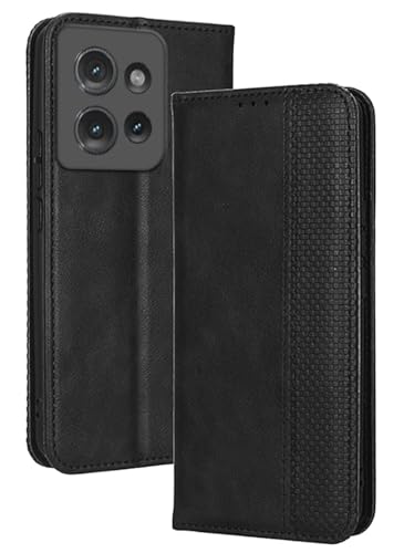 Topme Handyhülle hülle fur Motorola Moto G75 5G (6.78" Inches) Case Schutzhülle, Handyhülle aus Leder mit Stilvollem, Strukturiertem Kartenschlitz.Schwarz von Topme