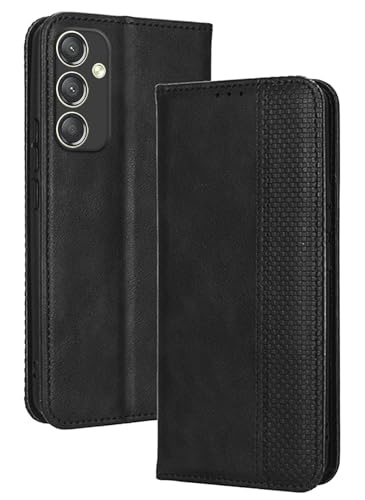 Topme Handyhülle hülle fur Samsung Galaxy A15 (4G) / Samsung Galaxy A15 5G (6.5" Inches) Case Schutzhülle, Handyhülle aus Leder mit Stilvollem, Strukturiertem Kartenschlitz.Schwarz von Topme