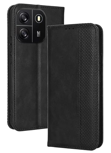 Topme Handyhülle hülle fur Smartphone, Compatible with Blackview Wave 6C (6.5" Inches) Case Schutzhülle, Handyhülle aus Leder mit Stilvollem, Strukturiertem Kartenschlitz.Schwarz von Topme