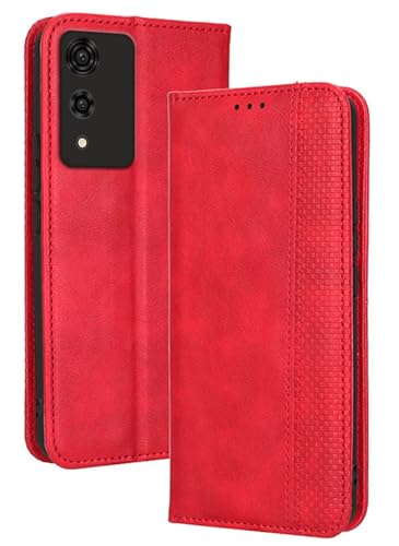 Topme Handyhülle hülle fur Smartphone, Compatible with Cubot A10 (6.56" Inches) Case Schutzhülle, Handyhülle aus Leder mit Stilvollem, Strukturiertem Kartenschlitz.Rot von Topme