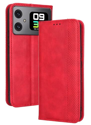 Topme Handyhülle hülle fur Smartphone, Compatible with Cubot A20 (6.75" Inches) Case Schutzhülle, Handyhülle aus Leder mit Stilvollem, Strukturiertem Kartenschlitz.Rot von Topme
