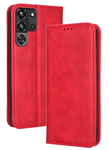 Topme Handyhülle hülle fur Smartphone, Compatible with RedMagic 10 Pro (6.85" Inches) Case Schutzhülle, Handyhülle aus Leder mit Stilvollem, Strukturiertem Kartenschlitz.Rot von Topme