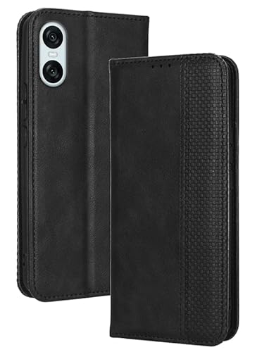 Topme Handyhülle hülle fur Smartphone, Compatible with Sony Xperia 10 VI (Sixth Generation) (6.1" Inches) Case Schutzhülle, Handyhülle aus Leder mit Stilvollem, Strukturiertem Kartenschlitz.Schwarz von Topme