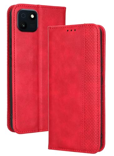 Topme Handyhülle hülle fur Smartphone, Compatible with Wiko T10 (6.5" Inches) Case Schutzhülle, Handyhülle aus Leder mit Stilvollem, Strukturiertem Kartenschlitz.Rot von Topme