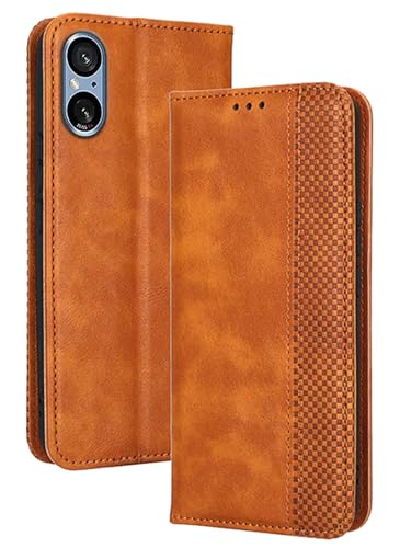 Topme Handyhülle hülle fur Smartphone, Compatible with Sony Xperia 5 V (6.1" Inches) Case Schutzhülle, Handyhülle aus Leder mit Stilvollem, Strukturiertem Kartenschlitz.Braun von Topme
