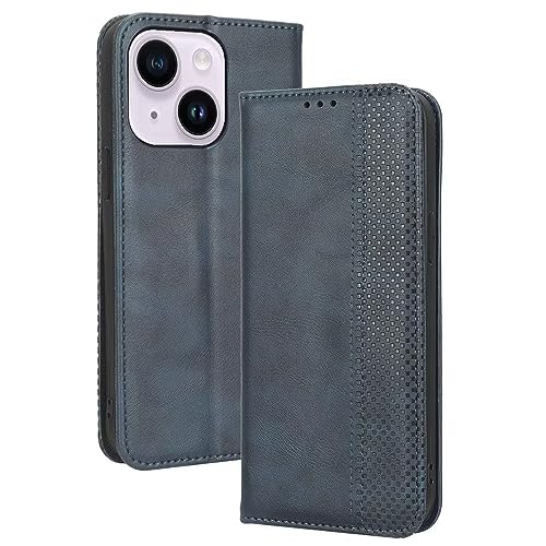 Topme Handyhülle hülle fur iPhone 15 (6.1" Inches) Case Schutzhülle, Handyhülle aus Leder mit Stilvollem, Strukturiertem Kartenschlitz.Blau von Topme