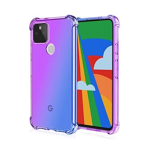 Topme Hülle für Google Pixel 4a 5G (6.2" Inches), Handyhülle aus Weichem TPU Silikon, Transparent, mit Farbverlauf - Blau Lila von Topme