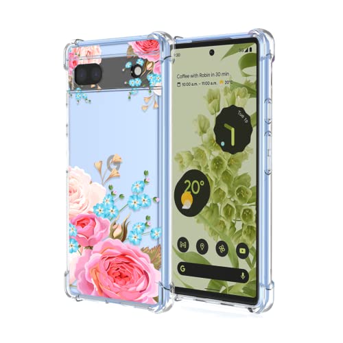 Topme Hülle für Google Pixel 6A 6.1", Handyhülle aus Weichem TPU Silikon, Transparent, mit Gemaltem Muster - Blumen 6 von Topme