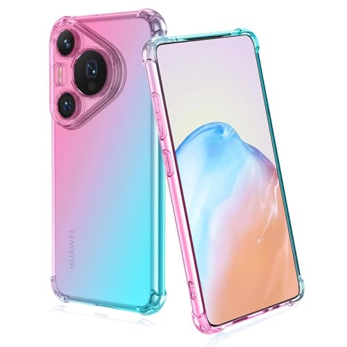 Topme Hülle für Huawei Pura 70 Pro/Huawei P70 Pro (6.8" Inches), Handyhülle aus Weichem TPU Silikon, Transparent, mit Farbverlauf - Rosa Grün von Umibuds