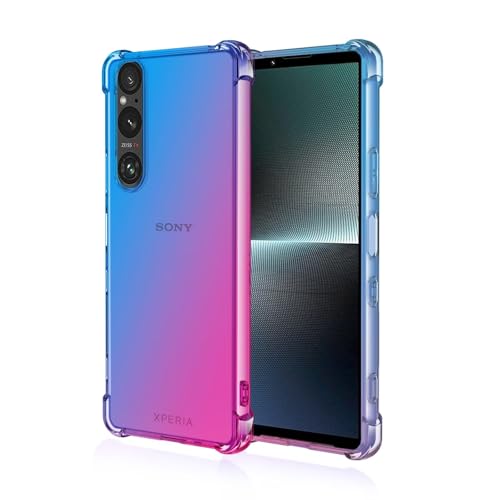 Topme Hülle für Smartphone, Compatible with Sony Xperia 1 VI (Sixth Generation) (6.5" Inches), Handyhülle aus Weichem TPU Silikon, Transparent, mit Farbverlauf - Blau Rosa von Topme