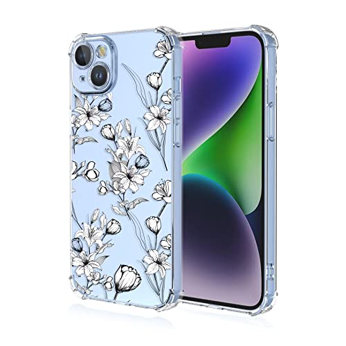 Topme Hülle für iPhone 14 6.1", Handyhülle aus Weichem TPU Silikon, Transparent, mit Gemaltem Muster - Blumen 8 von Topme