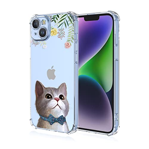 Topme Hülle für iPhone 14 Plus 6.7", Handyhülle aus Weichem TPU Silikon, Transparent, mit Gemaltem Muster - Katze 1 von Topme