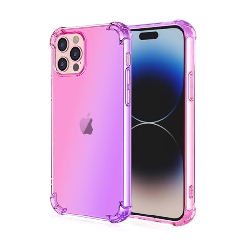 Topme Hülle für Smartphone, Compatible with iPhone 15 Pro (6.1" Inches), Handyhülle aus Weichem TPU Silikon, Transparent, mit Farbverlauf - Pink Lila von Topme