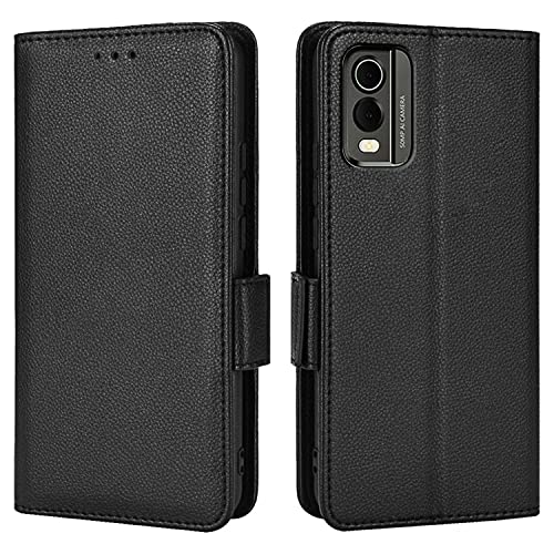Topme Leder Tasche Hülle für Nokia C32 6.5" Inches, [einfache Telefonhülle mit Litschi-Muster] - Schwarz von IYVYI
