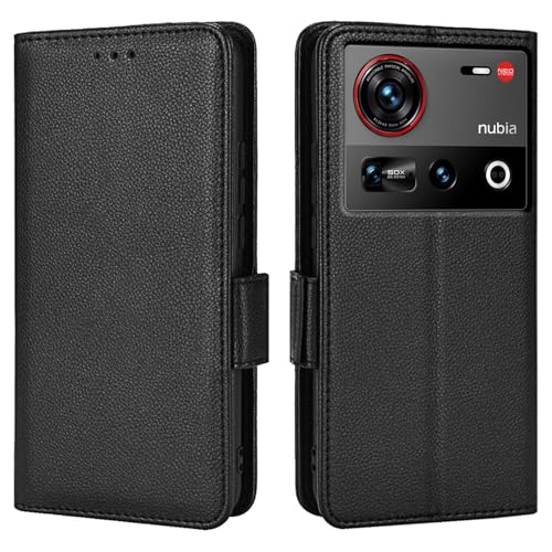 Topme Leder Tasche Hülle für Nubia Z70 Ultra (6.85" Inches), [einfache Telefonhülle mit Litschi-Muster] - Schwarz von Buosha