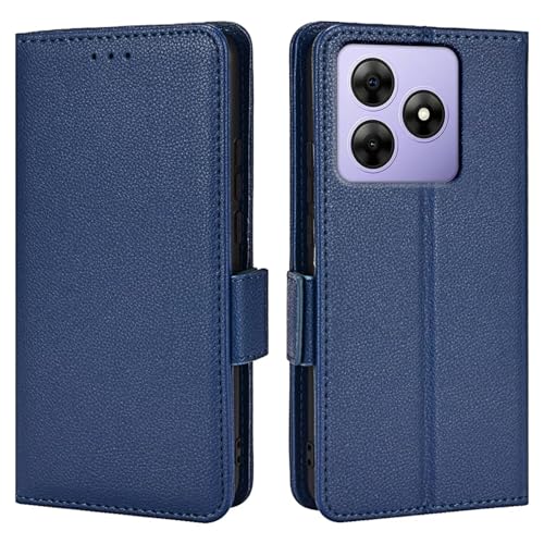 Topme Leder Tasche Hülle für Smartphone, Compatible with Blackview Wave 8C / Wave 8 (6.56" Inches), [einfache Telefonhülle mit Litschi-Muster] - Dunkelblau von Topme