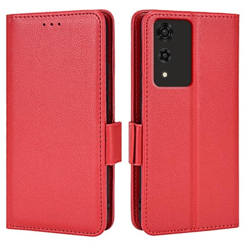 Topme Leder Tasche Hülle für Smartphone, Compatible with Cubot A10 (6.56" Inches), [einfache Telefonhülle mit Litschi-Muster] - Rot von Topme