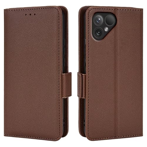 Topme Leder Tasche Hülle für Smartphone, Compatible with Fairphone 5 (6.46" Inches), [einfache Telefonhülle mit Litschi-Muster] - Braun von Topme