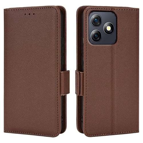Topme Leder Tasche Hülle für Smartphone, Compatible with UleFone Note 18 Pro (6.75" Inches), [einfache Telefonhülle mit Litschi-Muster] - Braun von Topme