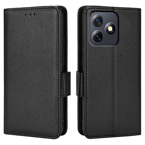 Topme Leder Tasche Hülle für Smartphone, Compatible with UleFone Note 18 Pro (6.75" Inches), [einfache Telefonhülle mit Litschi-Muster] - Schwarz von Topme