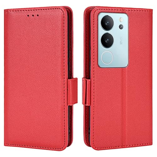 Topme Leder Tasche Hülle für vivo V29 5G (6.78" Inches), [einfache Telefonhülle mit Litschi-Muster] - Rot von Onetobye