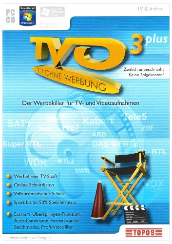 TVO - TV ohne Werbung 3 Plus mit Feature-Pack, CD-ROM Der Werbekiller für TV- und Videoaufnahmen inkl. Feature-Pack. Für Windows® 7, Vista, XP, 2000 (32+64bit) von Topos