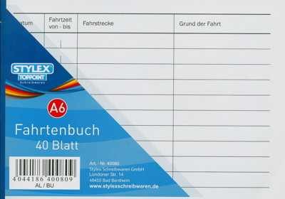 100 Fahrtenbücher DIN A6 Stylex Fahrtenbuch 40 Blatt von Toppoint