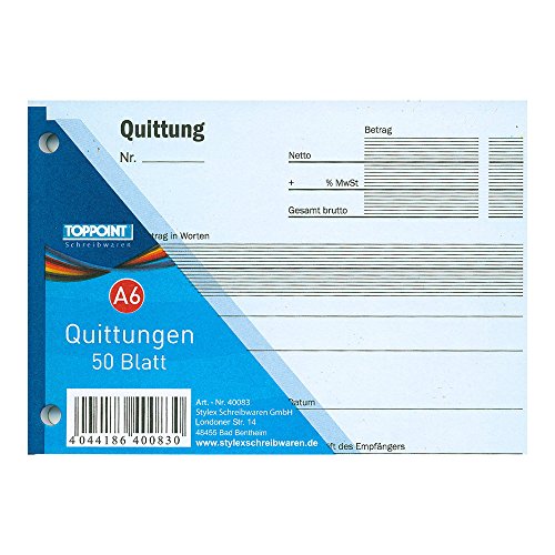 10x Stylex Quittungsblock Quittungen 50 Blatt DIN A6 von Toppoint