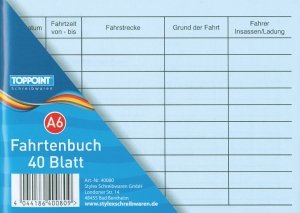 20 Fahrtenbücher DIN A6 Stylex Fahrtenbuch 40 Blatt von Toppoint